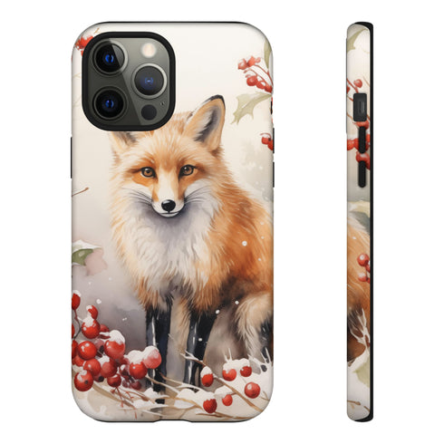 Christmas Fox in a Wreath of Red Berries - Impact Resistant Phone Case iPhone 12 Pro Max Matte
